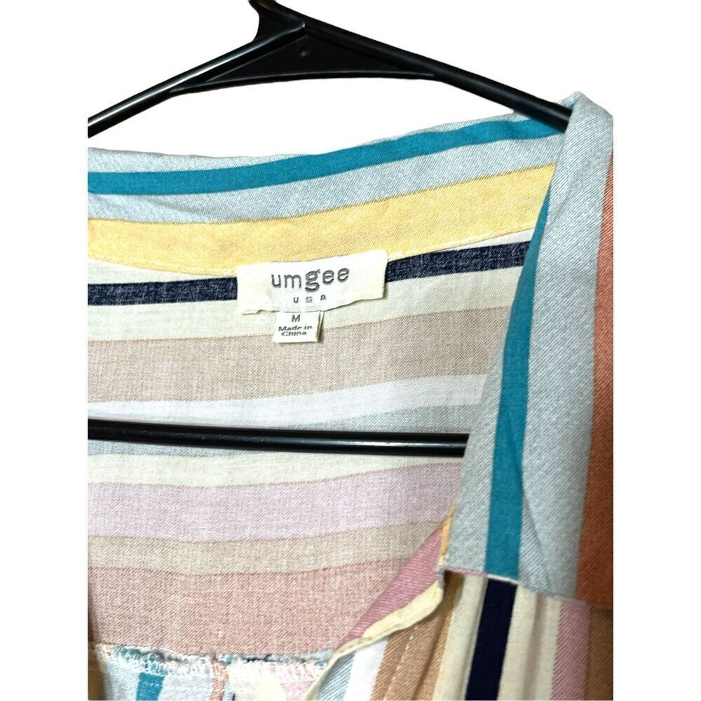 Umgee Striped Short Sleeve Button Down Shirt Dress Size M - Picture 5 of 10